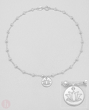 Bratara glezna din argint cu bilute si floare de lotus