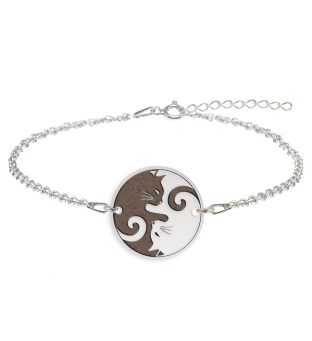 Bratara argint banut pisici cu Yin si Yang