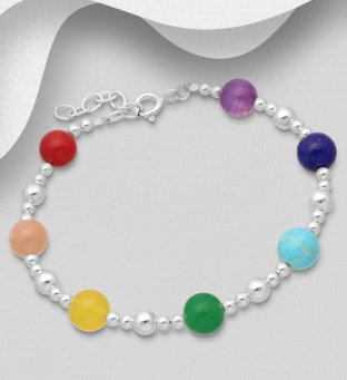Bratara chakra din argint cu pietre semipretioase colorate