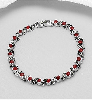 Bratara din argint cu marcasite si pietre rosii