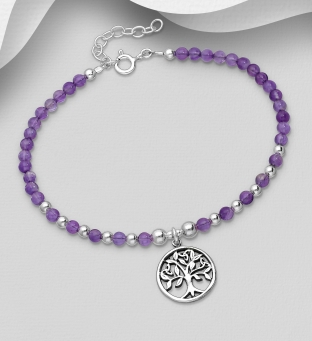 Bratara din argint model Tree of Life cu pietre de ametist