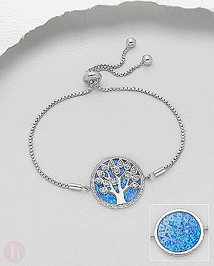 Bratara din argint model Tree of Life cu pietre albastre si albe