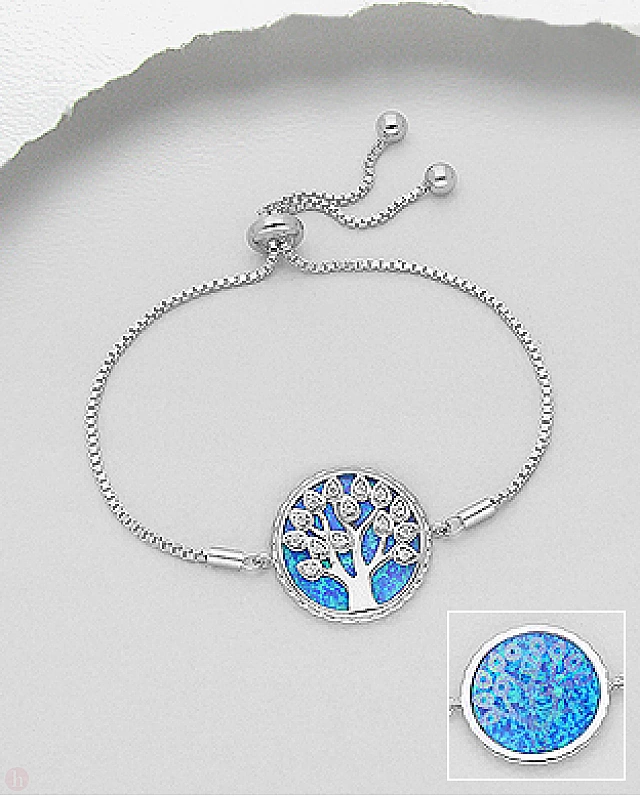 Bratara din argint model Tree of Life cu pietre albastre si albe