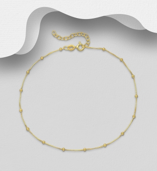 Bratara din argint placat cu aur pentru glezna, model cu bilute pe lantisor