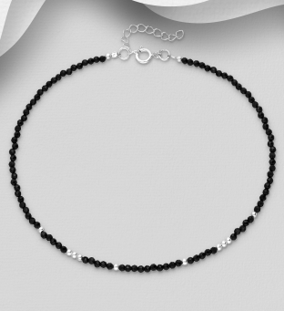 Bratara picior argint cu pietre de spinel negru