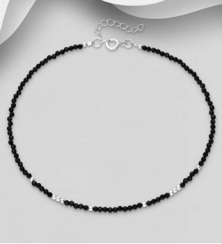 Bratara picior argint cu pietre de spinel negru