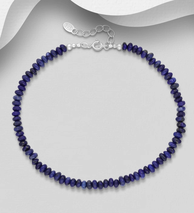 Bratara picior argint margele lapis lazuli albastre