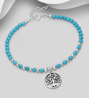 Bratara Tree of Life din argint cu pietre de turcoaz