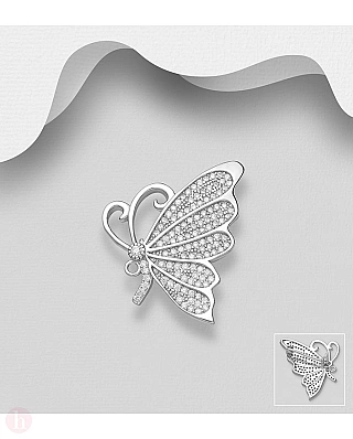 Brosa argint fluture cu cristale