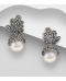 Cercei din argint model frunza cu marcasite si perle albe