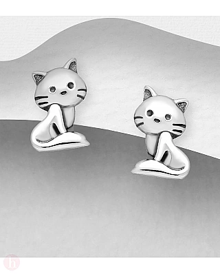 Cercei mici argint simplu pisica