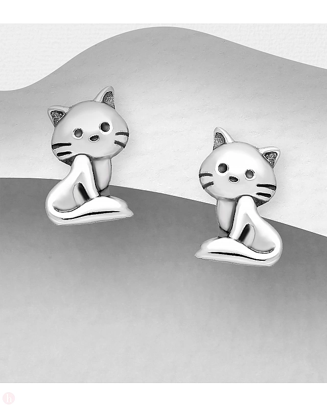 Cercei mici argint simplu pisica