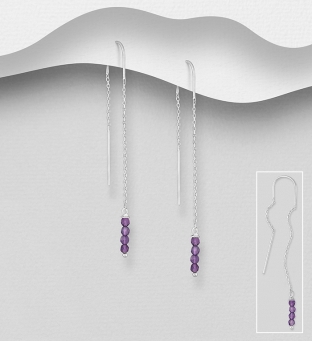 Cercei lungi argint cu lant si pietre violet de ametist