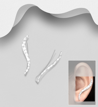 Cercei argint ear pins agrafa linie curba Hammered