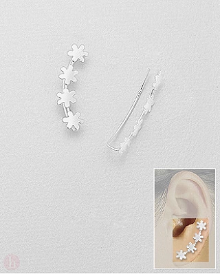 Cercei argint ear pins cu patru flori