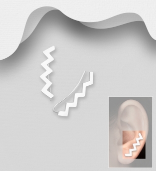 Cercei argint agrafa ear pins zig zag