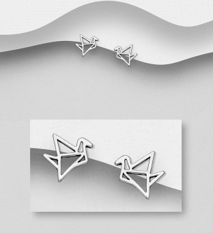 Cercei argint pasare origami