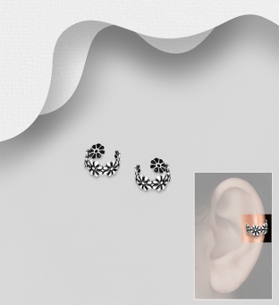 Cercei ear cuff argint simplu model flori