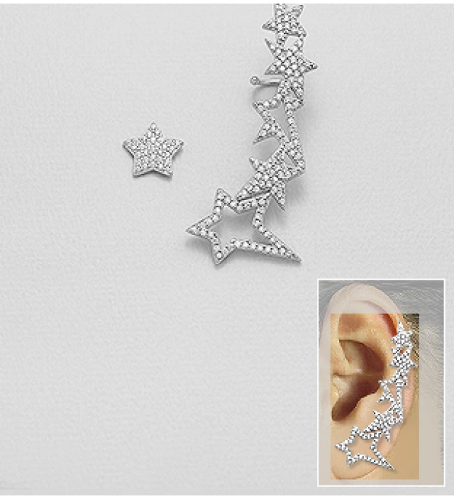 Cercei asimetrici din argint cu stelute si cristale Cercei asimetrici din argint cu stelute si cristale