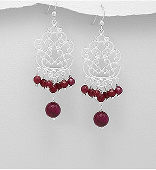 Cercei lungi candelabru cu pietre agate rosii
