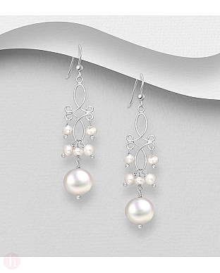 Cercei candelabru din argint cu perle albe