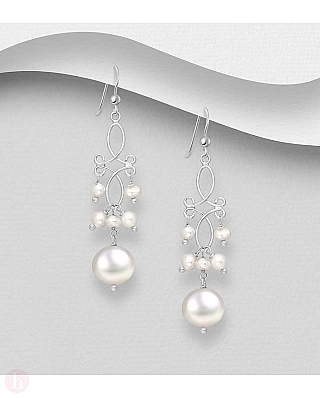 Cercei candelabru din argint cu perle albe