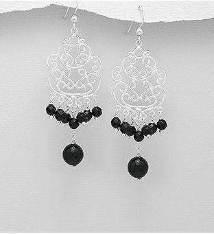 Cercei candelabru din argint cu pietre negre