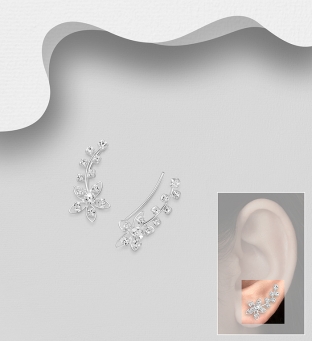 Cercei  ear pins cu floare model agrafa aurora boreala