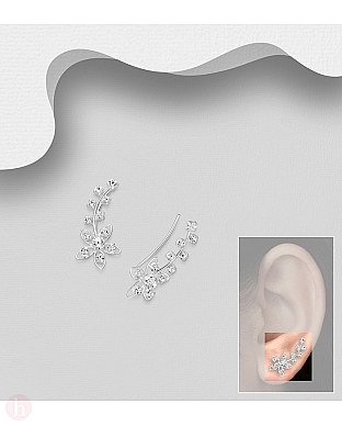 Cercei  ear pins cu floare model agrafa aurora boreala