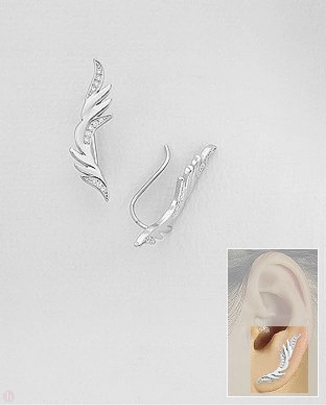 Cercei din argint ear pins model frunza cu cristale