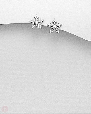 Cercei din argint fulgi de zapada cu cristale albe