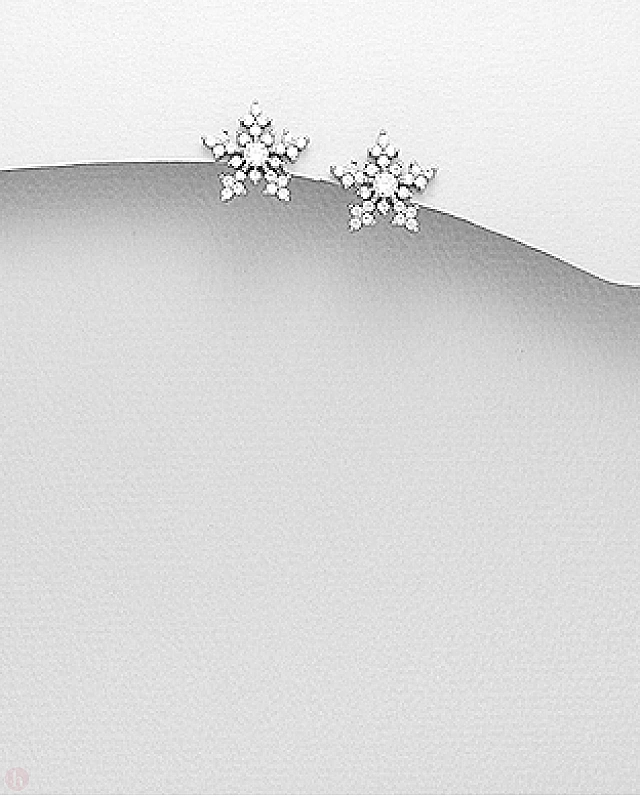 Cercei din argint fulgi de zapada cu cristale albe
