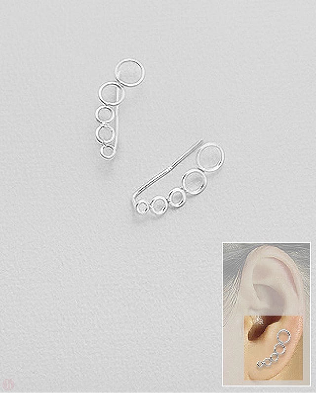 Cercei din argint model agrafa - ear pins cu cercuri contur