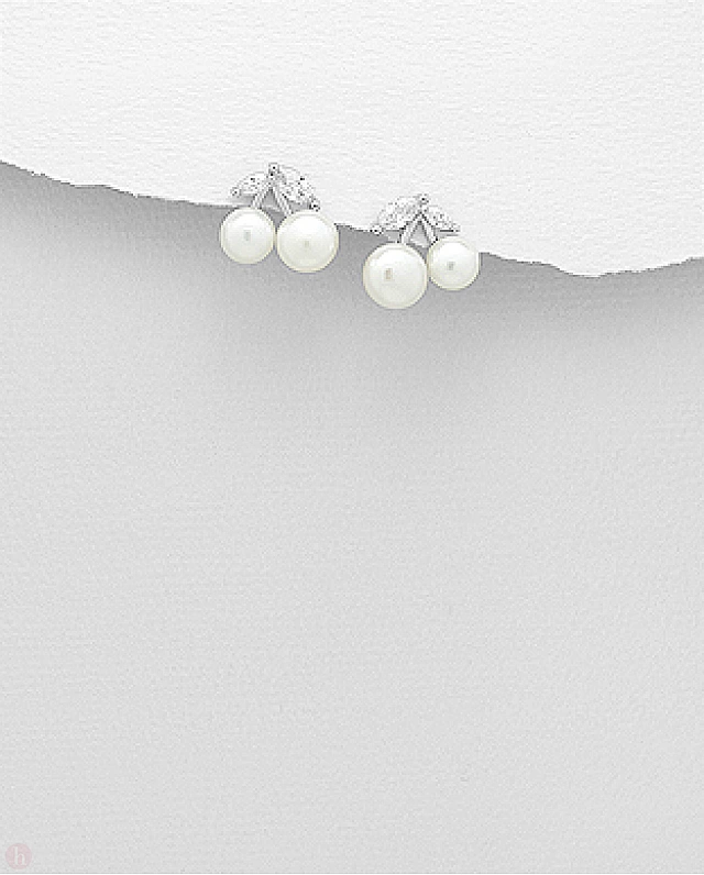 Cercei din argint model cirese cu perle