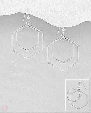Cercei din argint model forme geometrice - hexagon