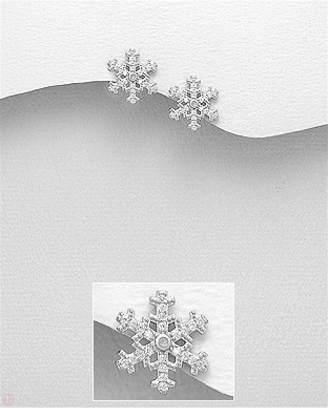 Cercei din argint model fulgi de zapada cu cristale albe