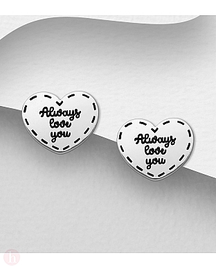 Cercei din argint model inima cu mesaj Always Love You