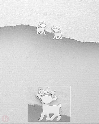 Cercei din argint model renii lui Mos Craciun cu cristale 