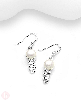 Cercei din argint model spirala cu perle albe