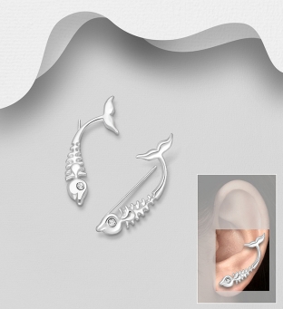 Cercei din argint tip ear pins, model fishbone