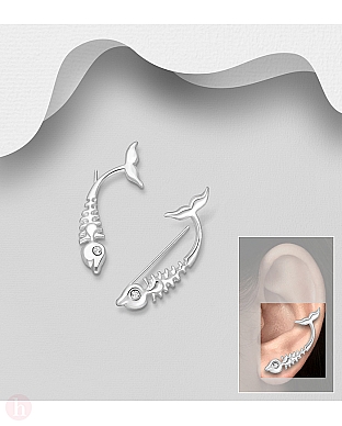 Cercei din argint tip ear pins, model fishbone