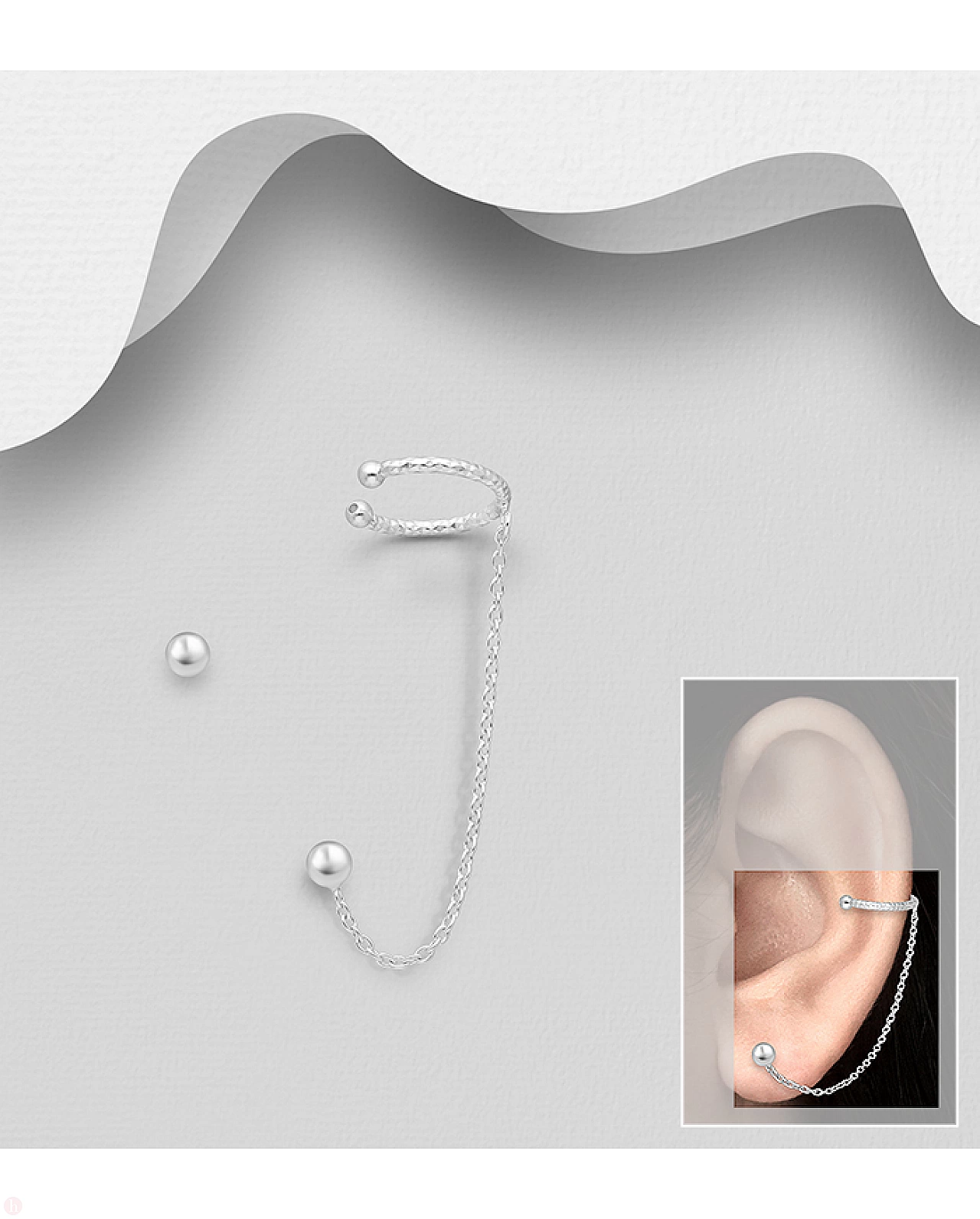 Apple pull Suburb Cercei ear cuff din argint cu lant si biluta