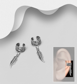 Cercei ear cuff din argint cu pana si spirale