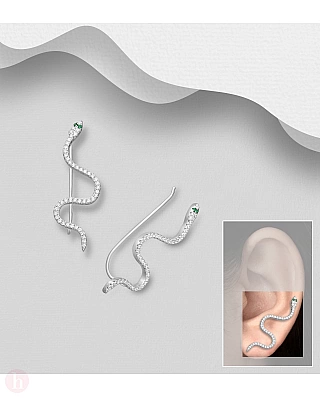 Cercei ear pins din argint - pe lobul urechii - model sarpe