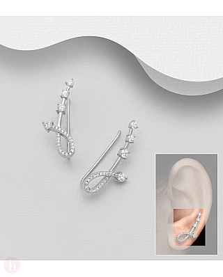 Cercei ear pins din argint cu cristale albe