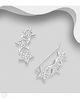 Cercei ear pins din argint cu stelute si cristale