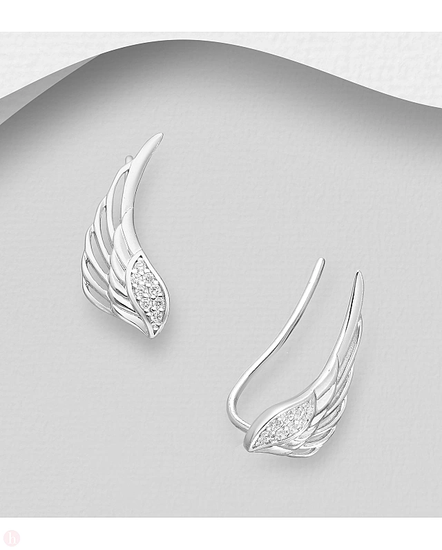 Cercei ear pins din argint model aripa cu cristale