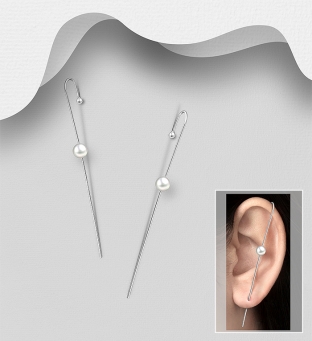Cercei ear pins - cuff din argint cu perla 