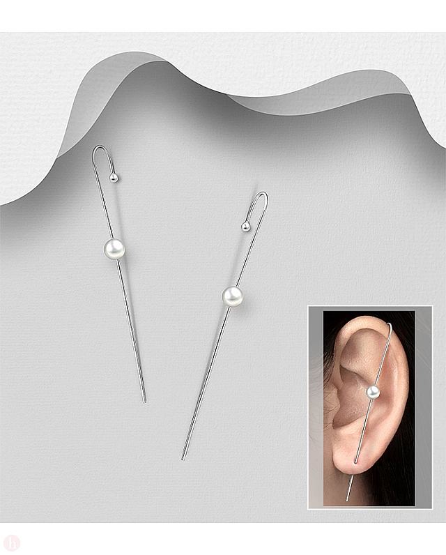 Cercei ear pins - cuff din argint cu perla 