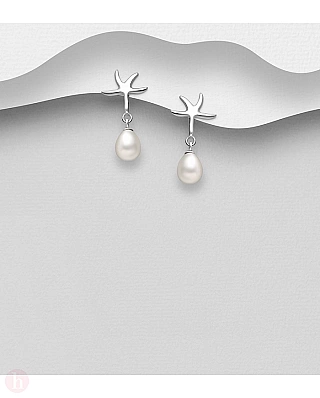 Cercei eleganti din argint cu perle si stea de mare